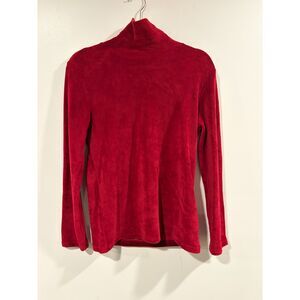 Red Velour Turtleneck Top Women’s XL Long Sleeve Mock Neck Soft Stretch